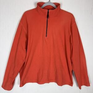 Lands' End Sweatshirt Mens L 42-44 Orange Quarter Zip Fleece Lined Mock Neck